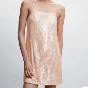 NWT Mango Sequin Mini Party Dress Short Women’s 10 Peach Cream Bachelorette